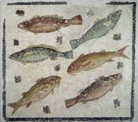 Emblema in mosaico con pesci