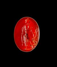 Corniola con raffigurazione di Esculapio