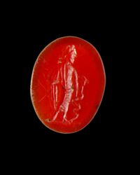 Corniola con raffigurazione di Esculapio