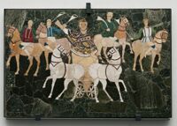 Pannello in opus sectile con scena di circo