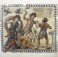 Mosaico pavimentale con il combattimento di Dioniso contro gli indiani