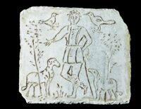 Lastra con raffigurazione di pastore